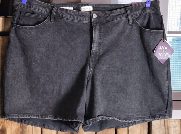 Ava & Viv Pants - Ava & Viv Womens 26 Plus Black Bermuda Jean Shorts High Rise Denim Relaxed NWT